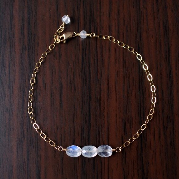 Dainty Rainbow Moonstone Bracelet in Gold - Picture 4 of 10